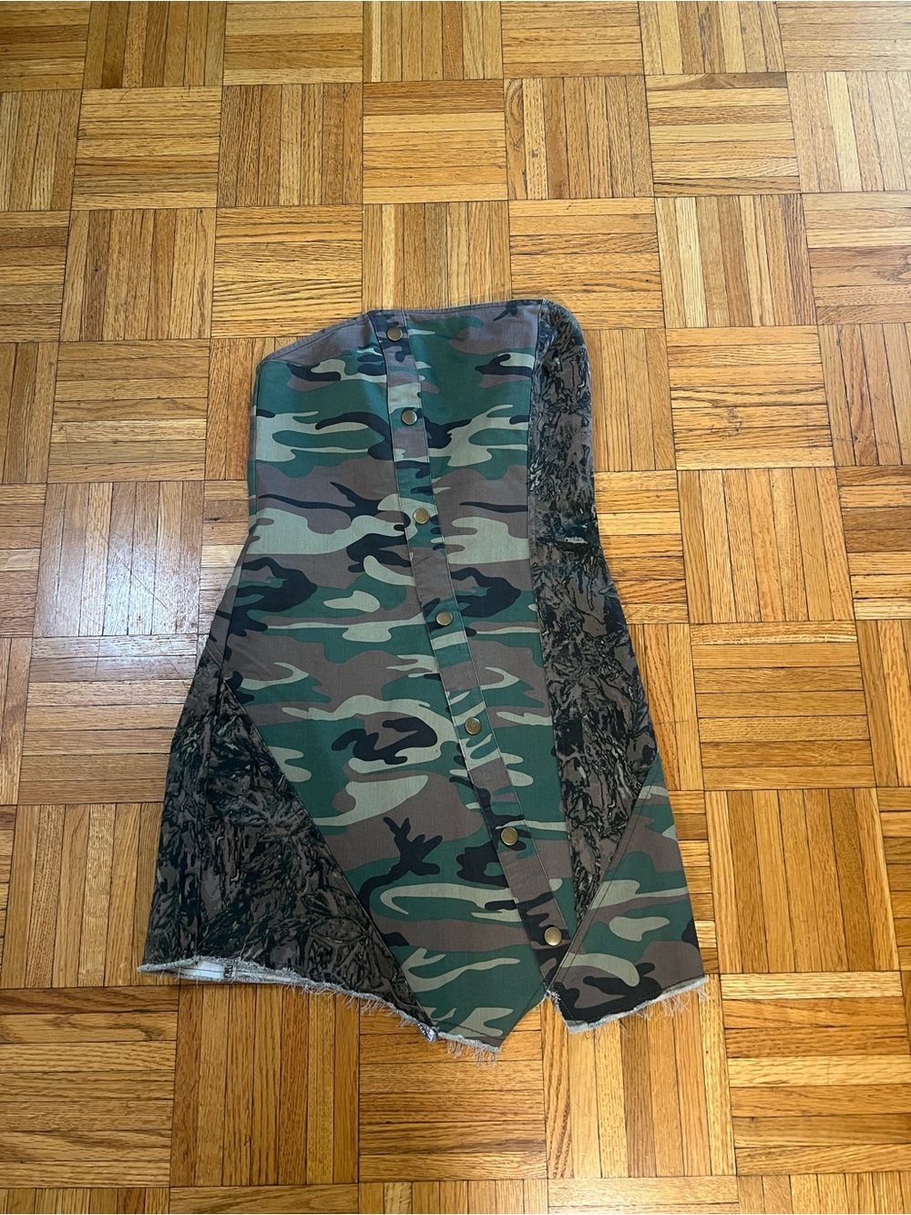 Camo Trending! Urban Outfitters Camo Asymmetrical Strapless Dress size Small